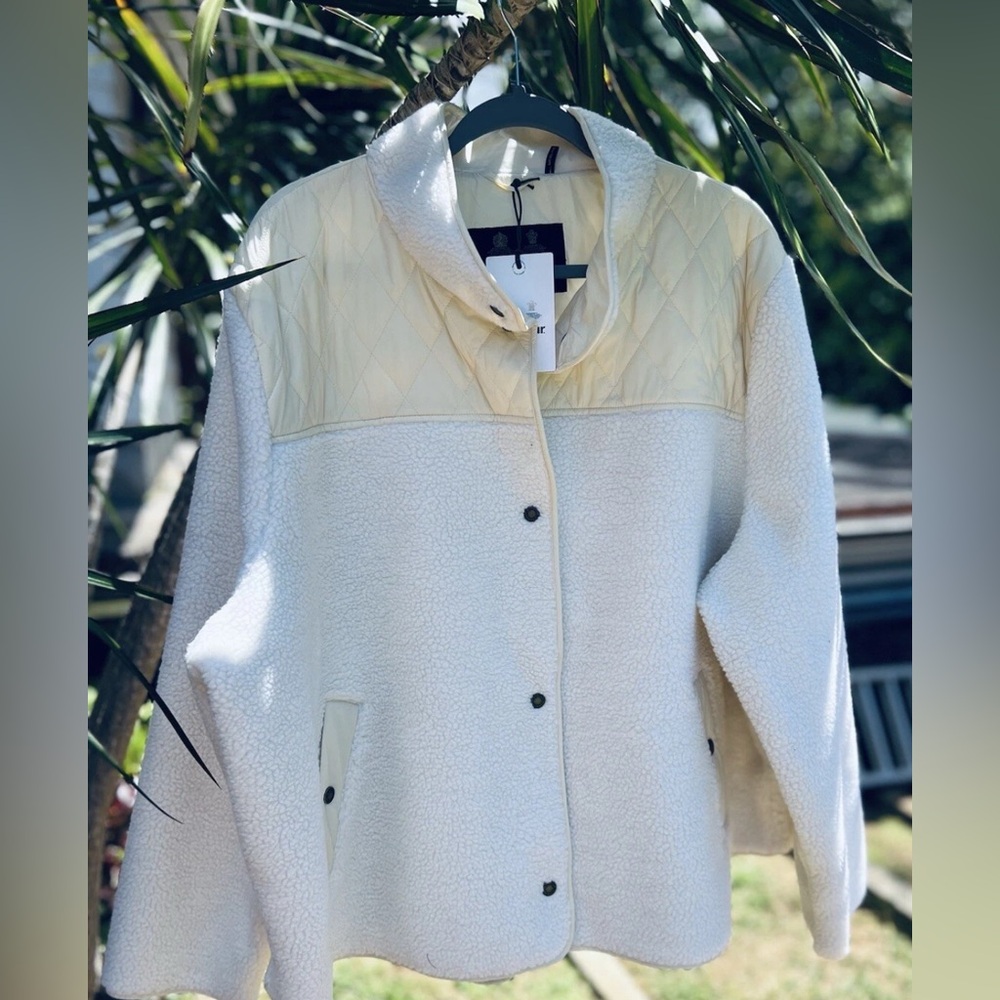 Barbour $200 Aspen Fleece Jacket Sherpa White Quilted Yoke Plus Size 3XL